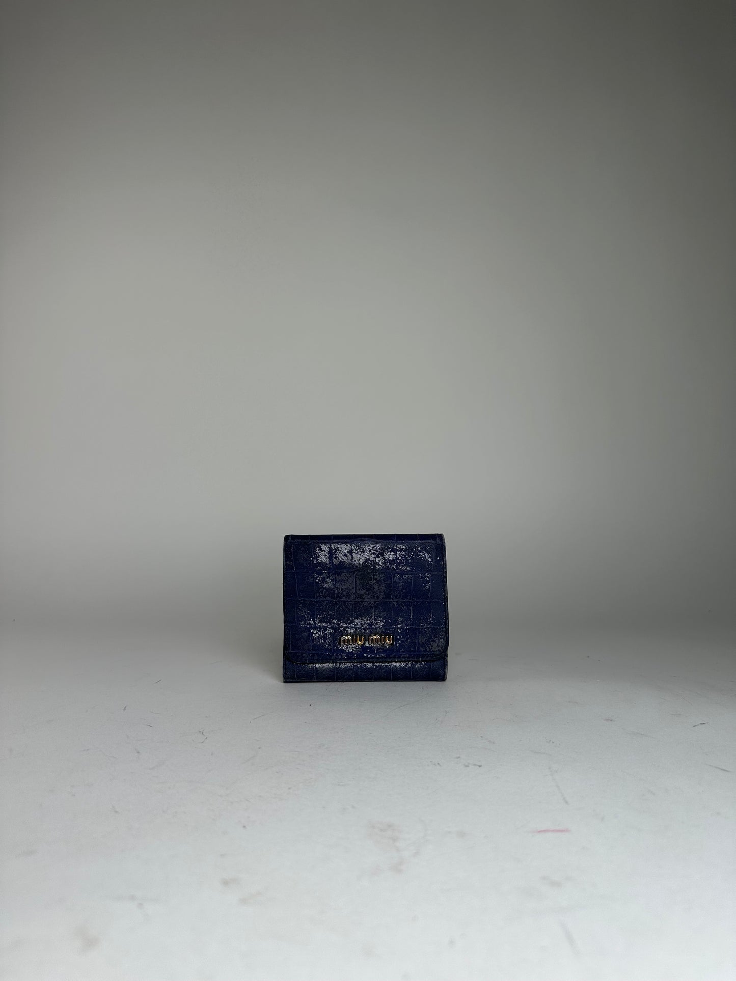 Vintage Miu Miu Croco-Embossed Compact Wallet Blue