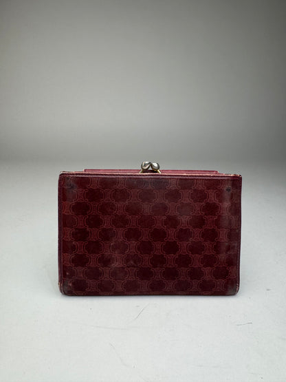 Vintage Celine Triomphe Monogram Suede Leather Wallet Burgundy
