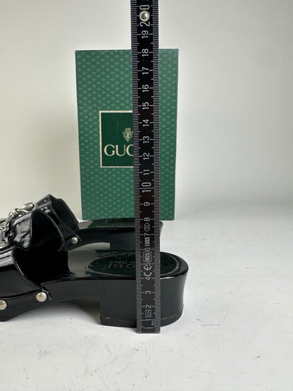 Vintage Gucci Patent Leather Mules Black Silver EU36