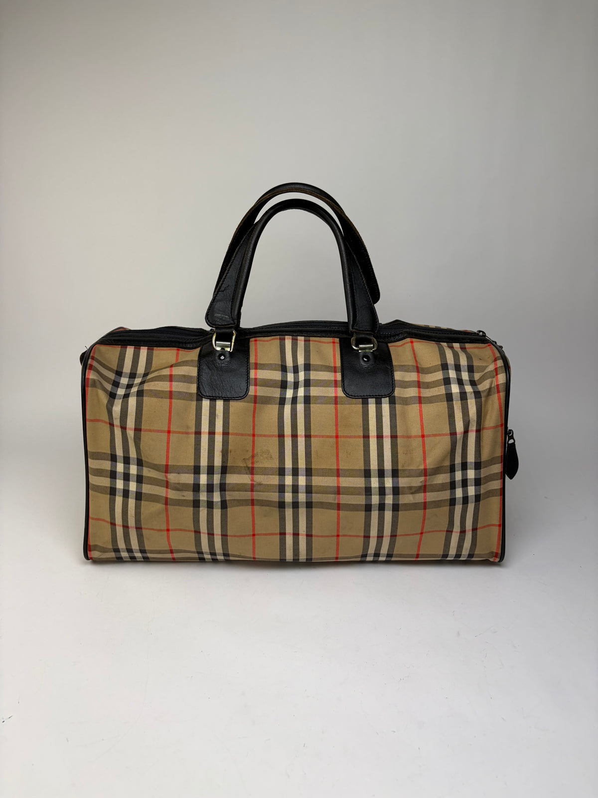 Vintage Burberrys Check Travel Bag Pre-1999 Beige Black
