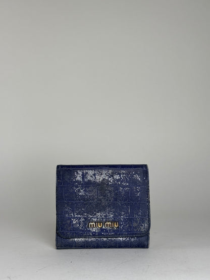 Vintage Miu Miu Croco-Embossed Compact Wallet Blue