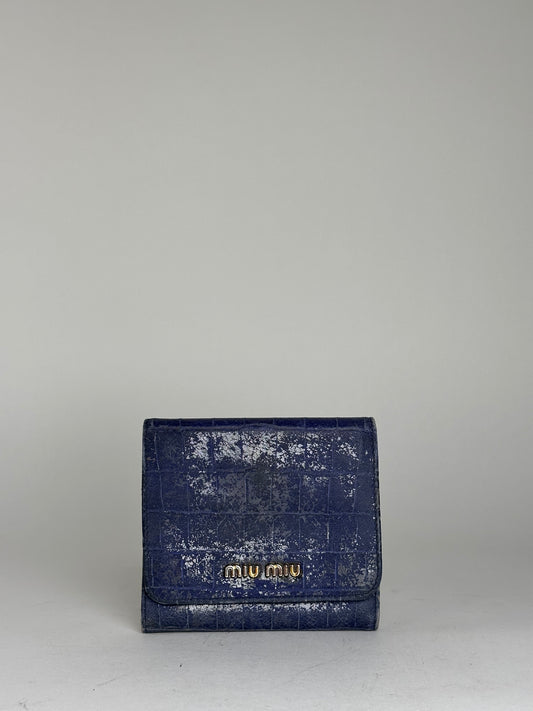 Vintage Miu Miu Croco-Embossed Compact Wallet Blue