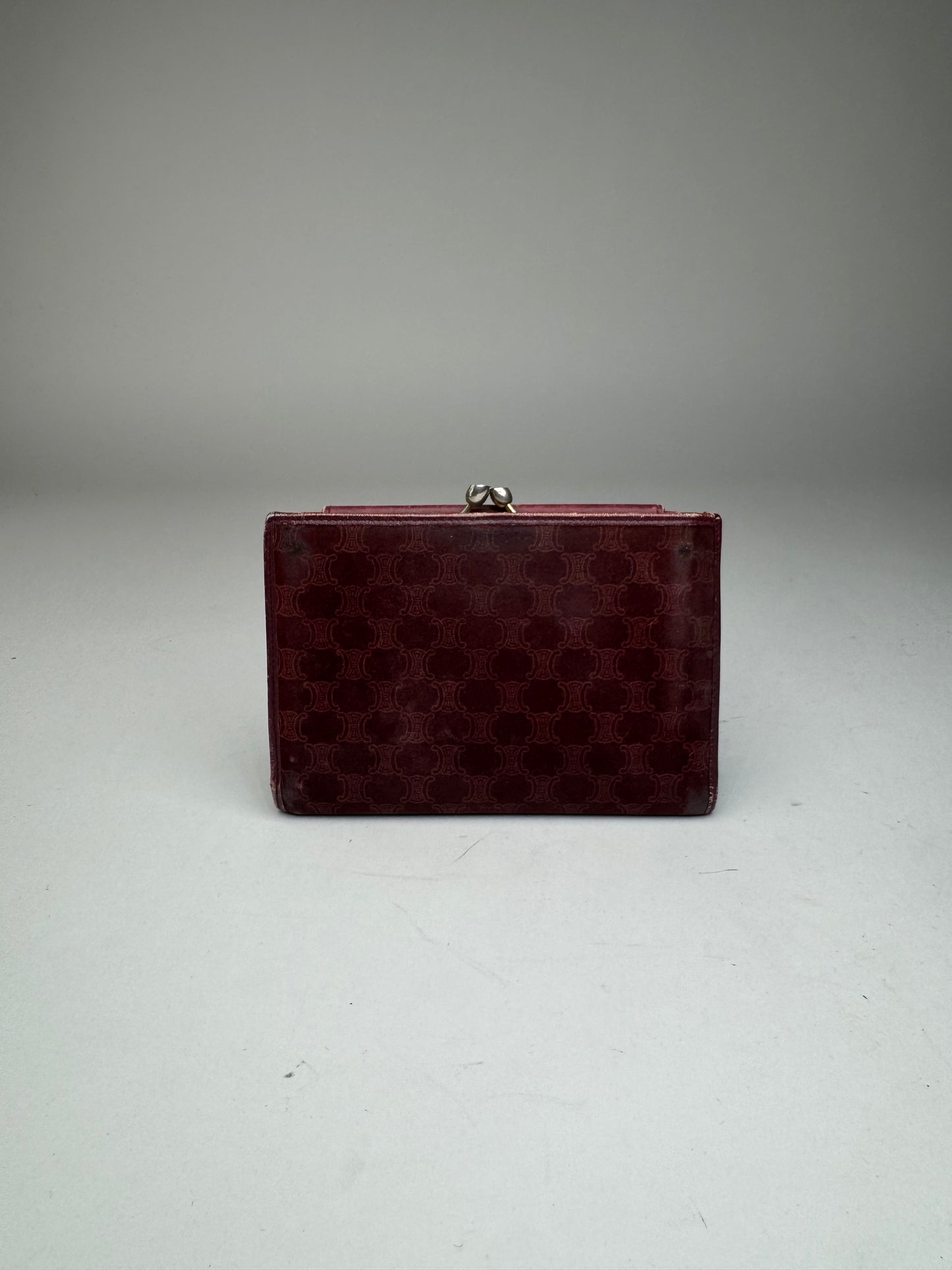 Vintage Celine Triomphe Monogram Suede Leather Wallet Burgundy