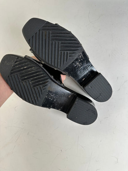 Vintage Gucci Patent Leather Mules Black Silver EU36