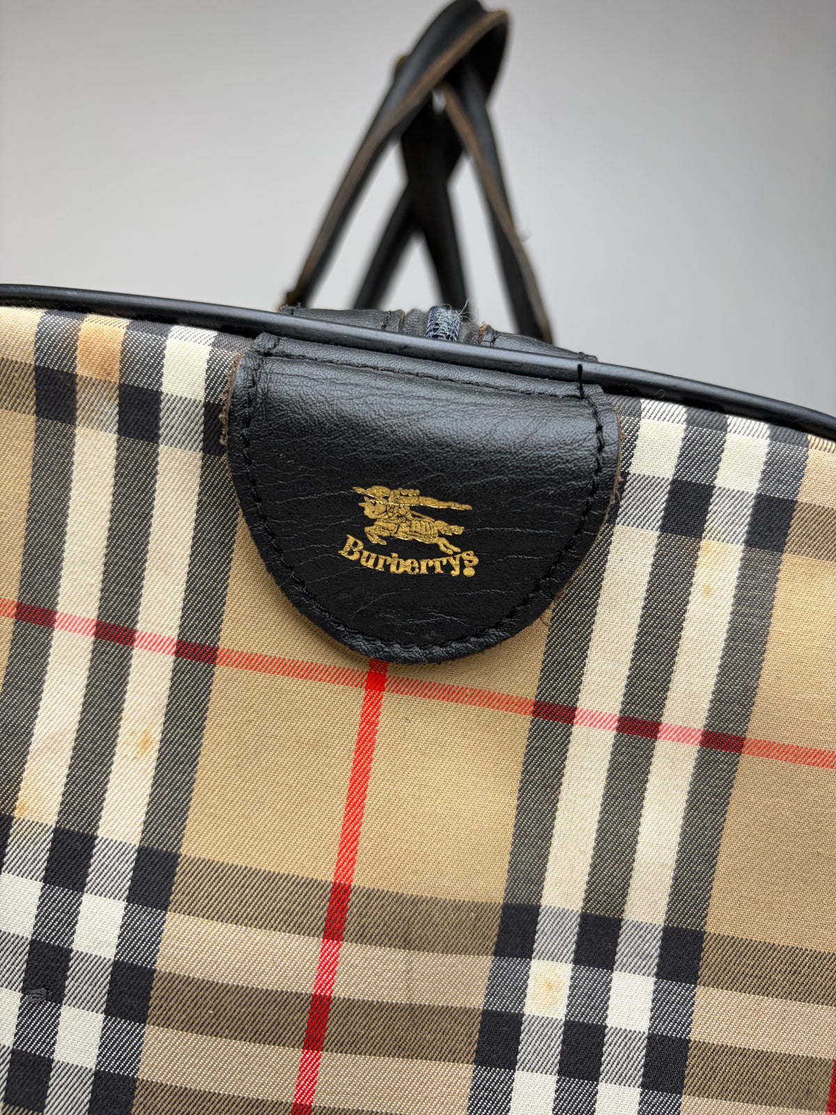 Vintage Burberrys Check Travel Bag Pre-1999 Beige Black