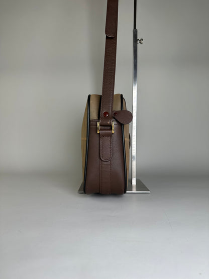 Vintage Burberry Iconic Check Coated Canvas Crossbody Beige Brown