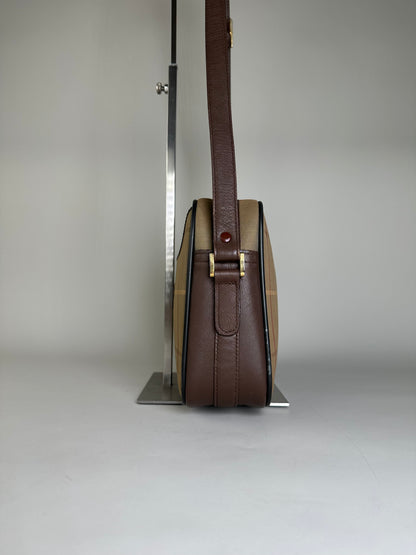 Vintage Burberry Iconic Check Coated Canvas Crossbody Beige Brown