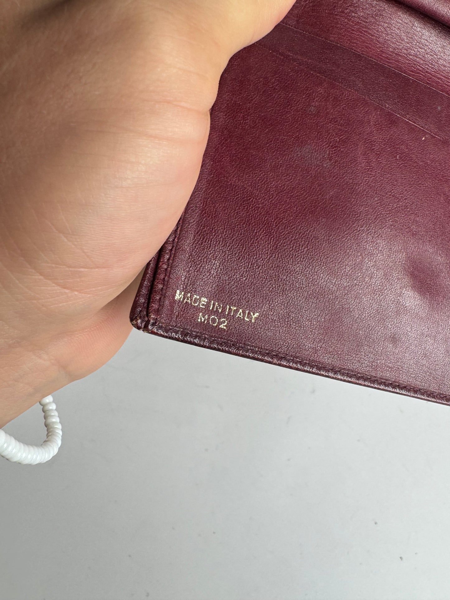 Vintage Celine Triomphe Monogram Suede Leather Wallet Burgundy