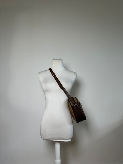 Vintage Burberry Iconic Check Coated Canvas Crossbody Beige Brown