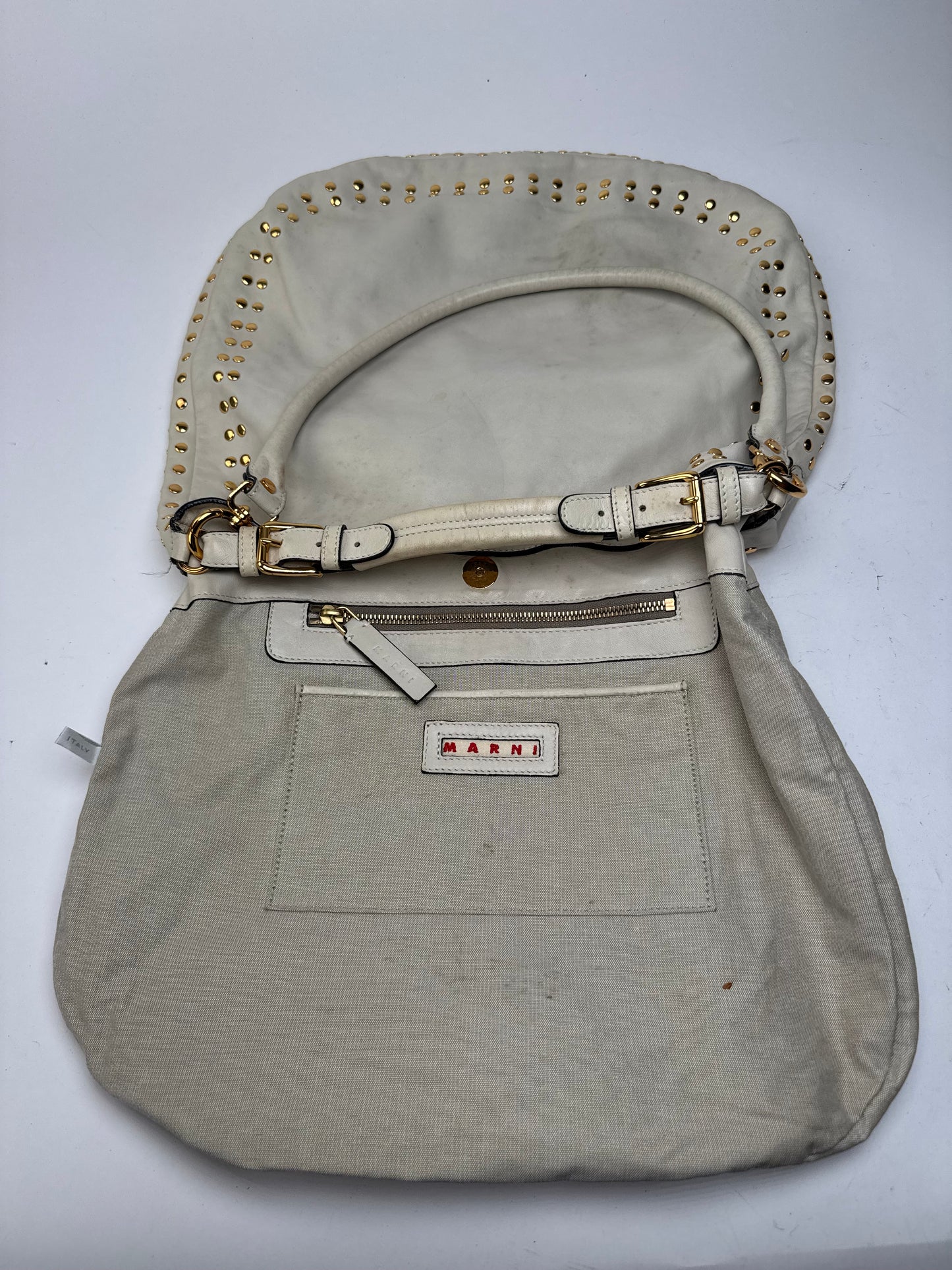 Sac vintage Marni en daim clouté à double sens blanc