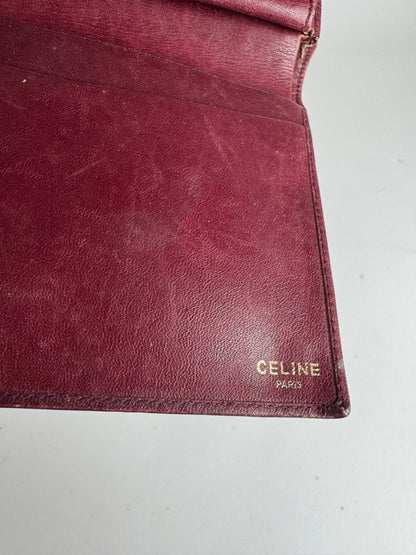 Vintage Celine Triomphe Monogram Suede Leather Wallet Burgundy