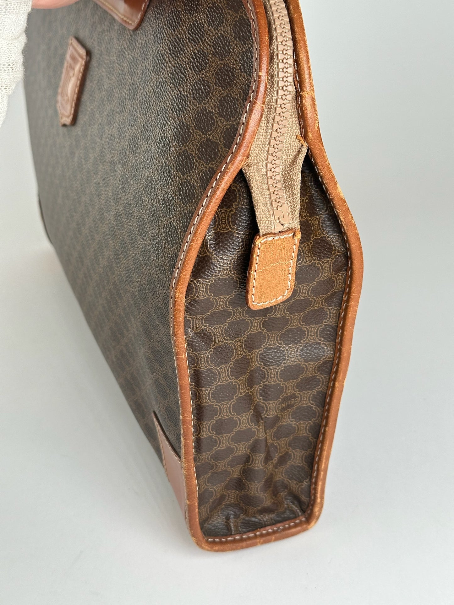 Valise vintage en cuir Monogram Céline marron