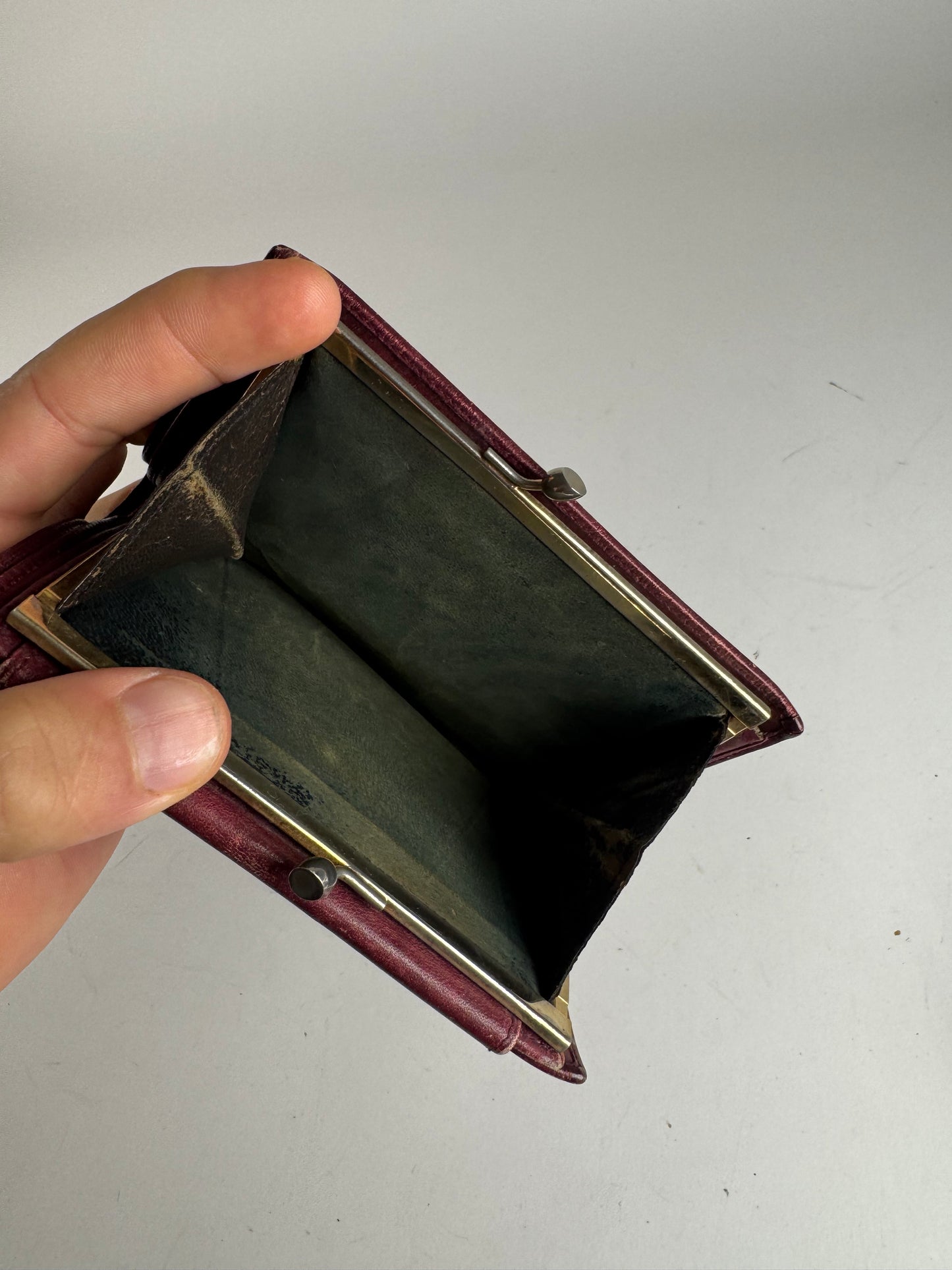 Vintage Celine Triomphe Monogram Suede Leather Wallet Burgundy