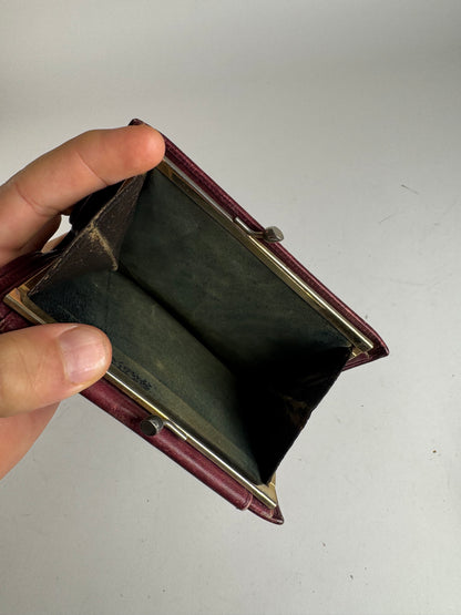 Vintage Celine Triomphe Monogram Suede Leather Wallet Burgundy