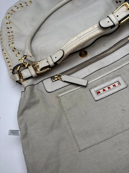 Sac vintage Marni en daim clouté à double sens blanc