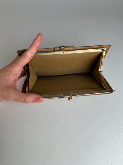 Vintage Celine Paris Triomphe Monogram Leather Wallet Beige Brown