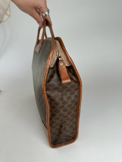 Valise vintage en cuir Monogram Céline marron