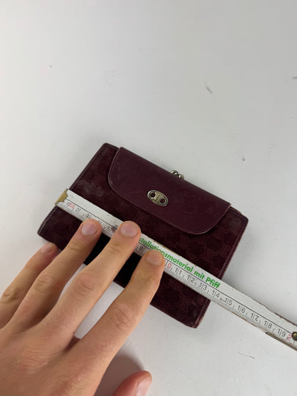 Vintage Celine Triomphe Monogram Suede Leather Wallet Burgundy