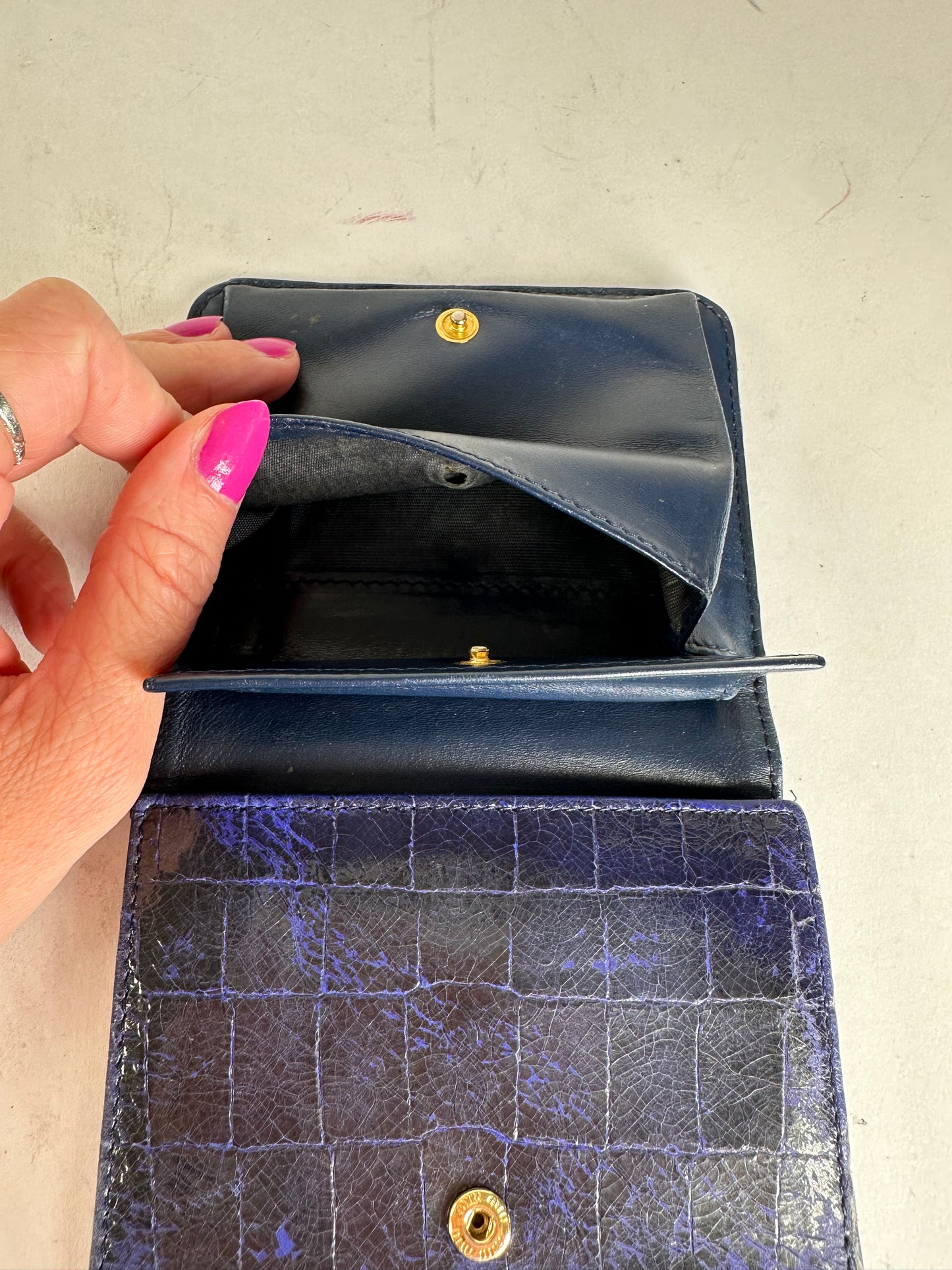 Vintage Miu Miu Croco-Embossed Compact Wallet Blue