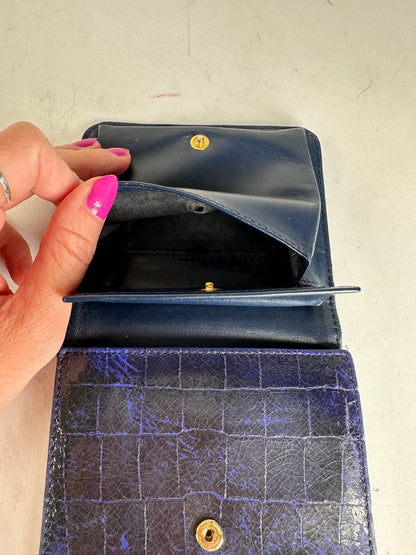 Vintage Miu Miu Croco-Embossed Compact Wallet Blue