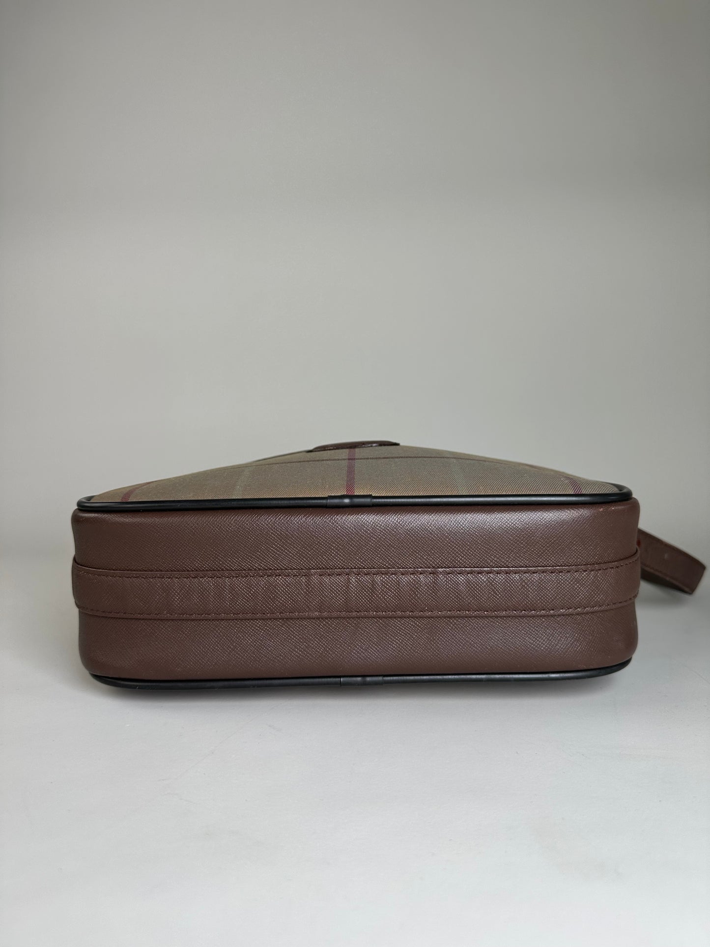 Vintage Burberry Iconic Check Coated Canvas Crossbody Beige Brown