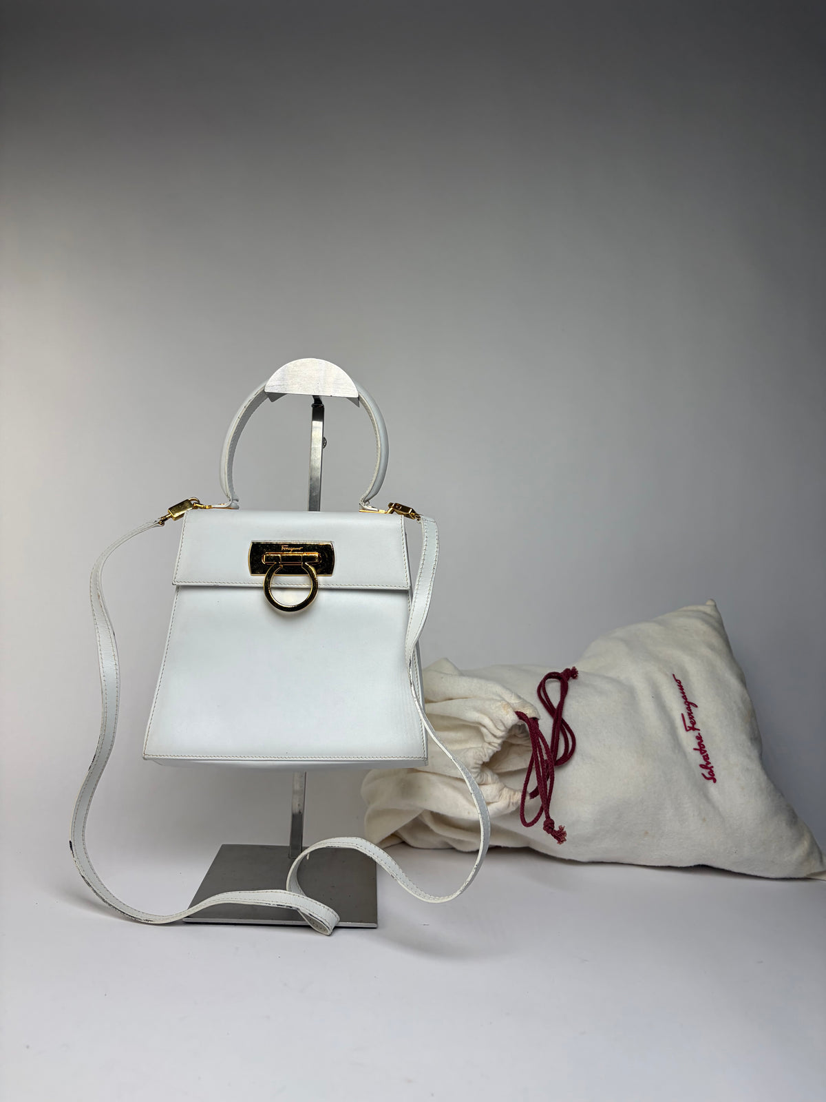 Vintage Salvatore Ferragamo Structured Top-Handle Bag Late 1990s White