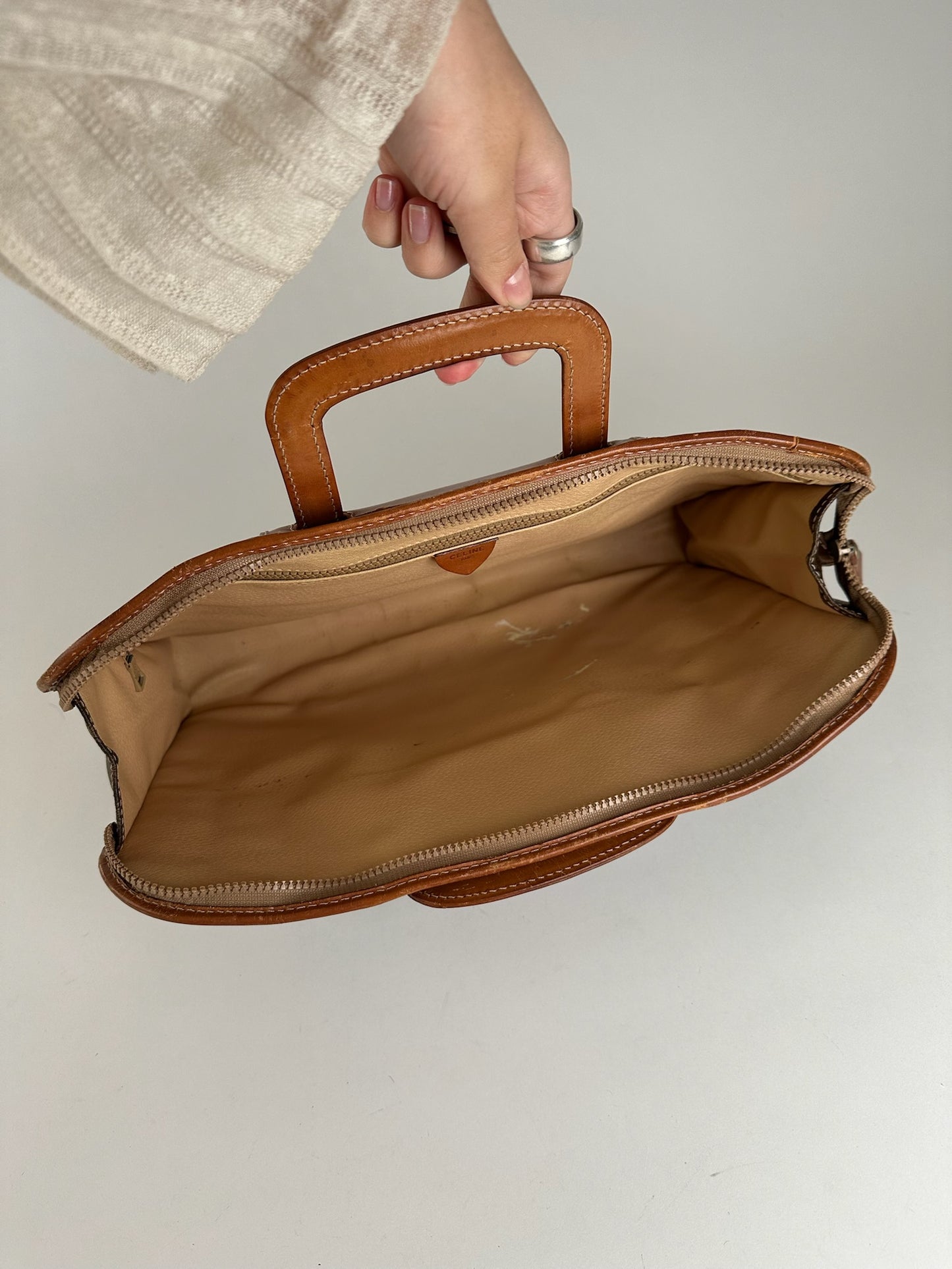 Valise vintage en cuir Monogram Céline marron