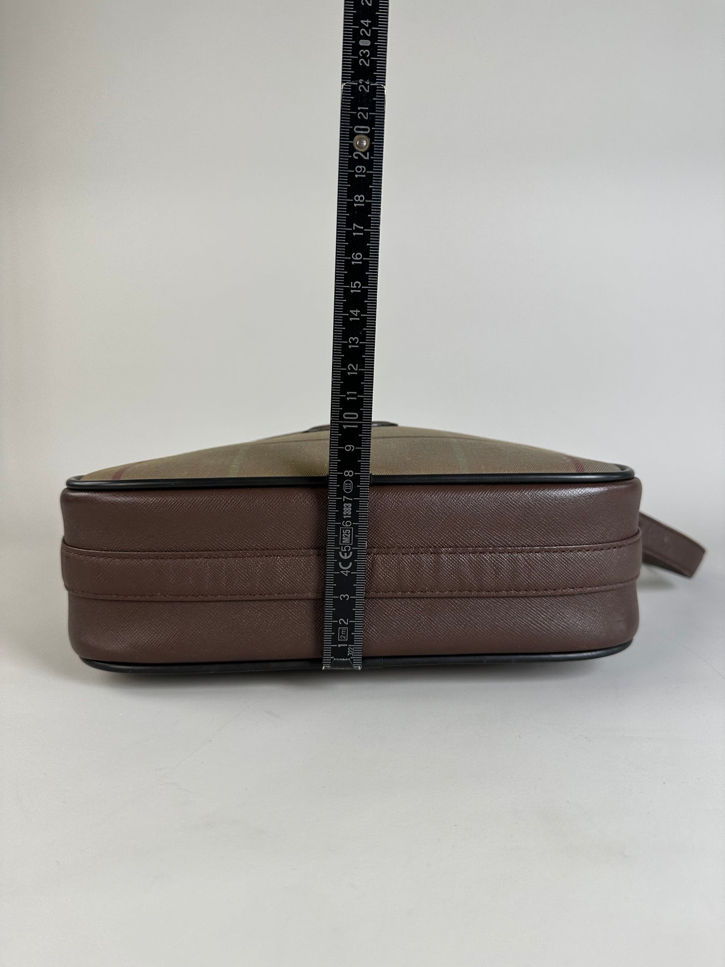 Vintage Burberry Iconic Check Coated Canvas Crossbody Beige Brown