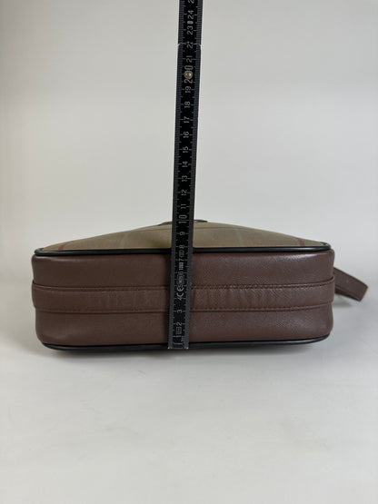 Vintage Burberry Iconic Check Coated Canvas Crossbody Beige Brown