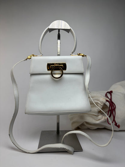 Vintage Salvatore Ferragamo Structured Top-Handle Bag Late 1990s White