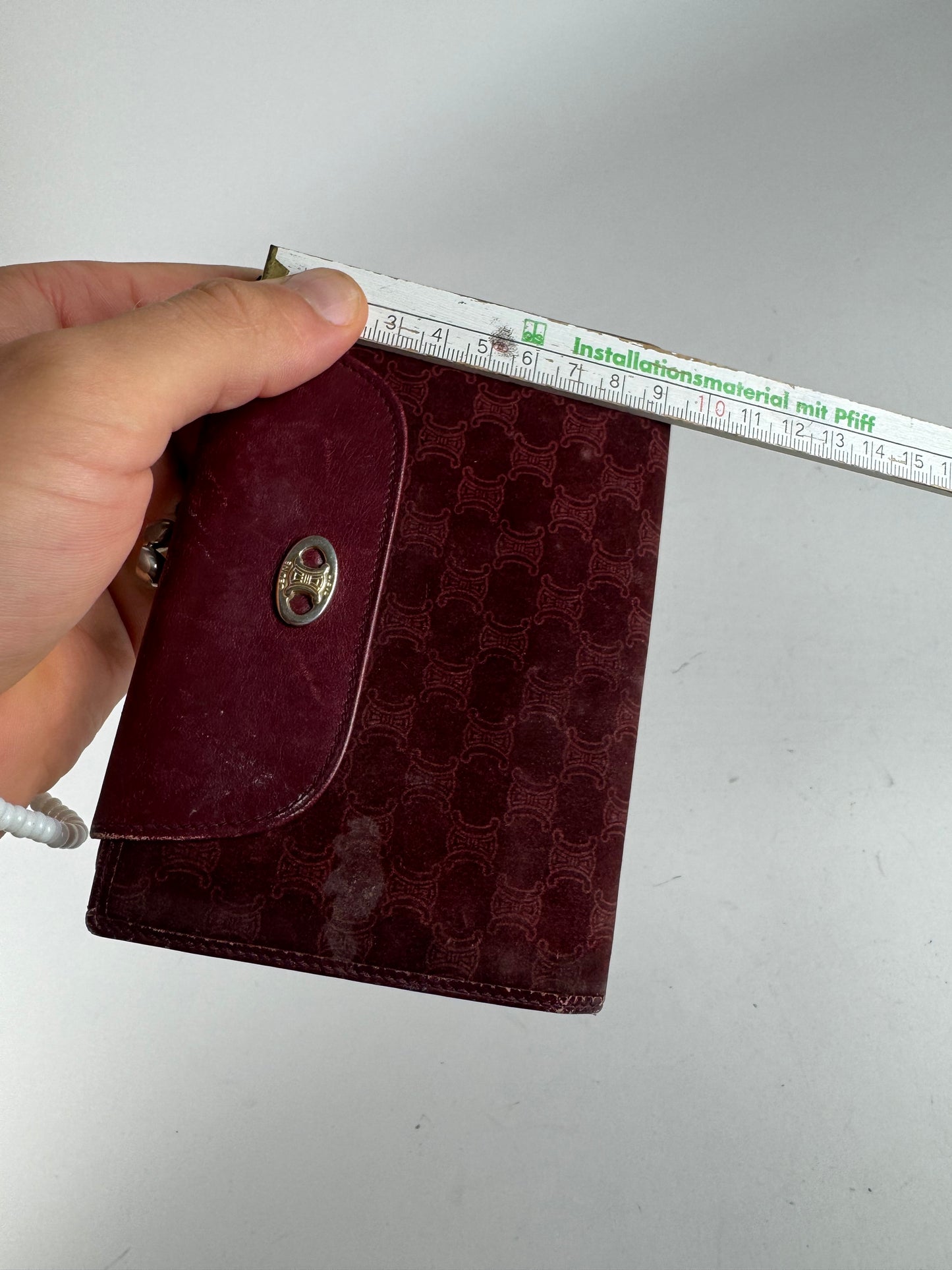 Vintage Celine Triomphe Monogram Suede Leather Wallet Burgundy