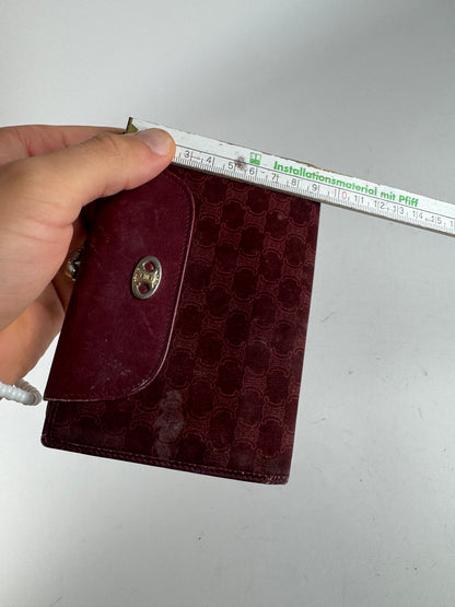 Vintage Celine Triomphe Monogram Suede Leather Wallet Burgundy