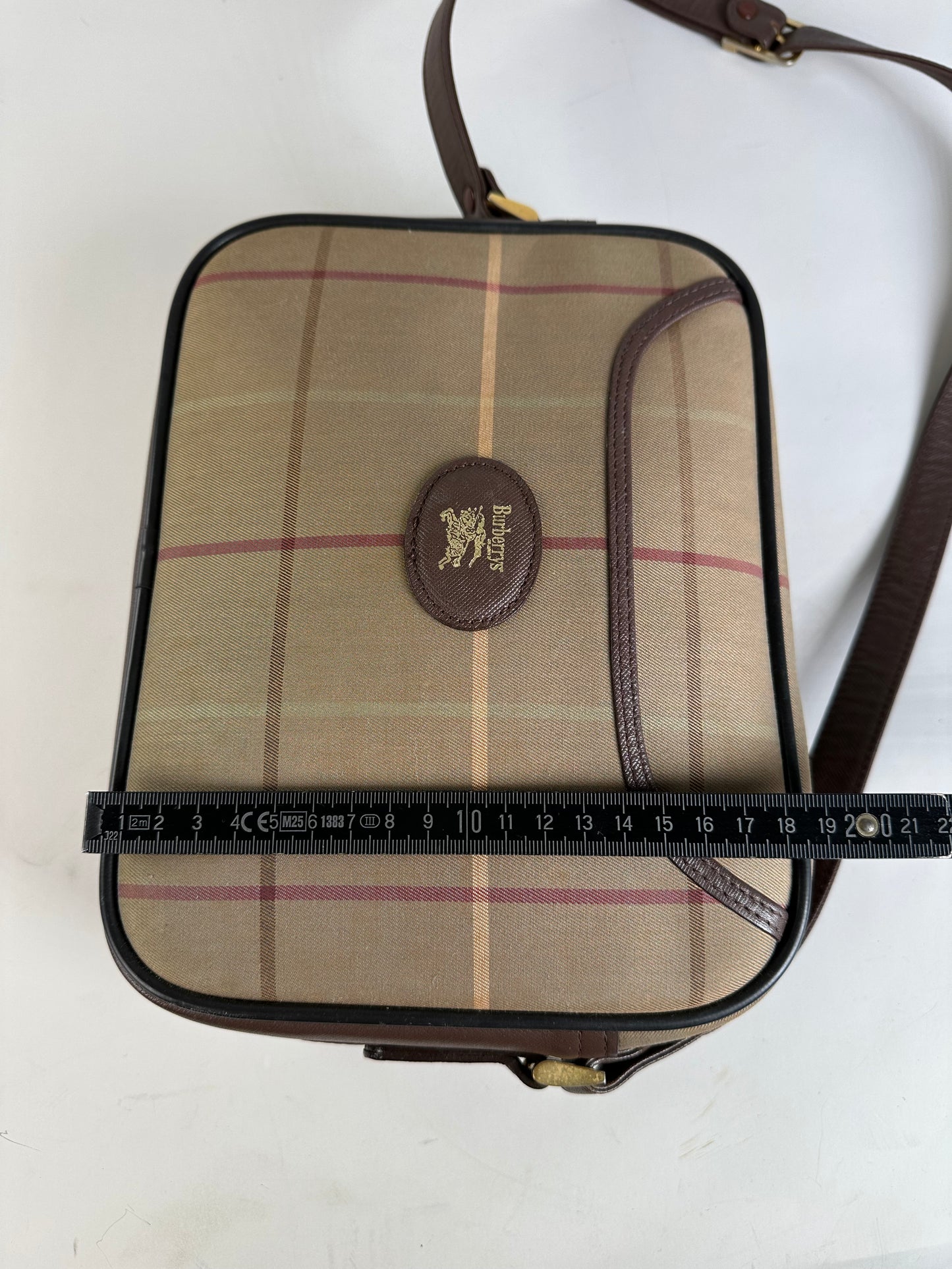 Vintage Burberry Iconic Check Coated Canvas Crossbody Beige Brown