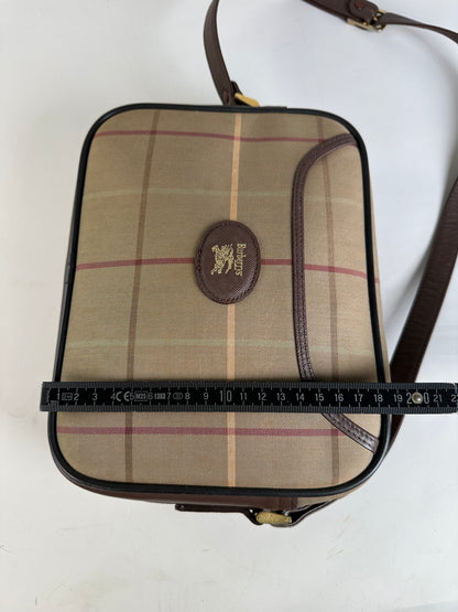Vintage Burberry Iconic Check Coated Canvas Crossbody Beige Brown