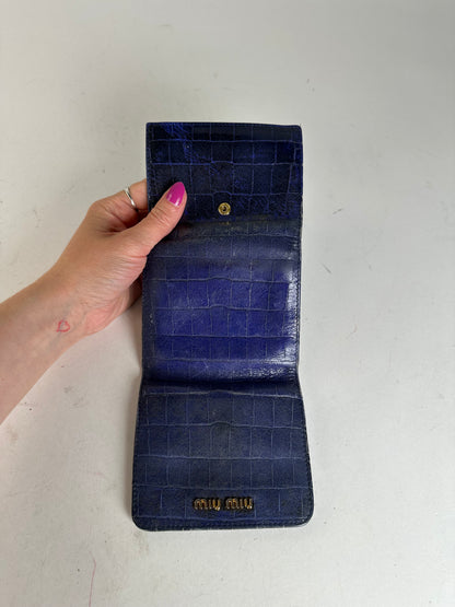 Vintage Miu Miu Croco-Embossed Compact Wallet Blue