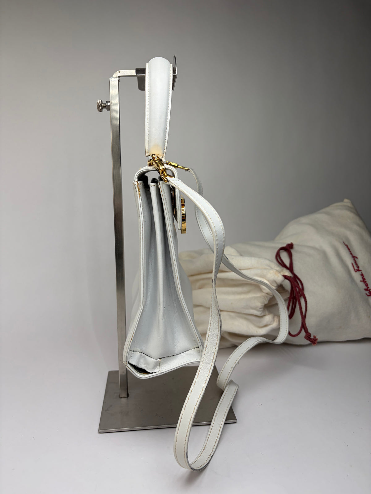 Vintage Salvatore Ferragamo Structured Top-Handle Bag Late 1990s White