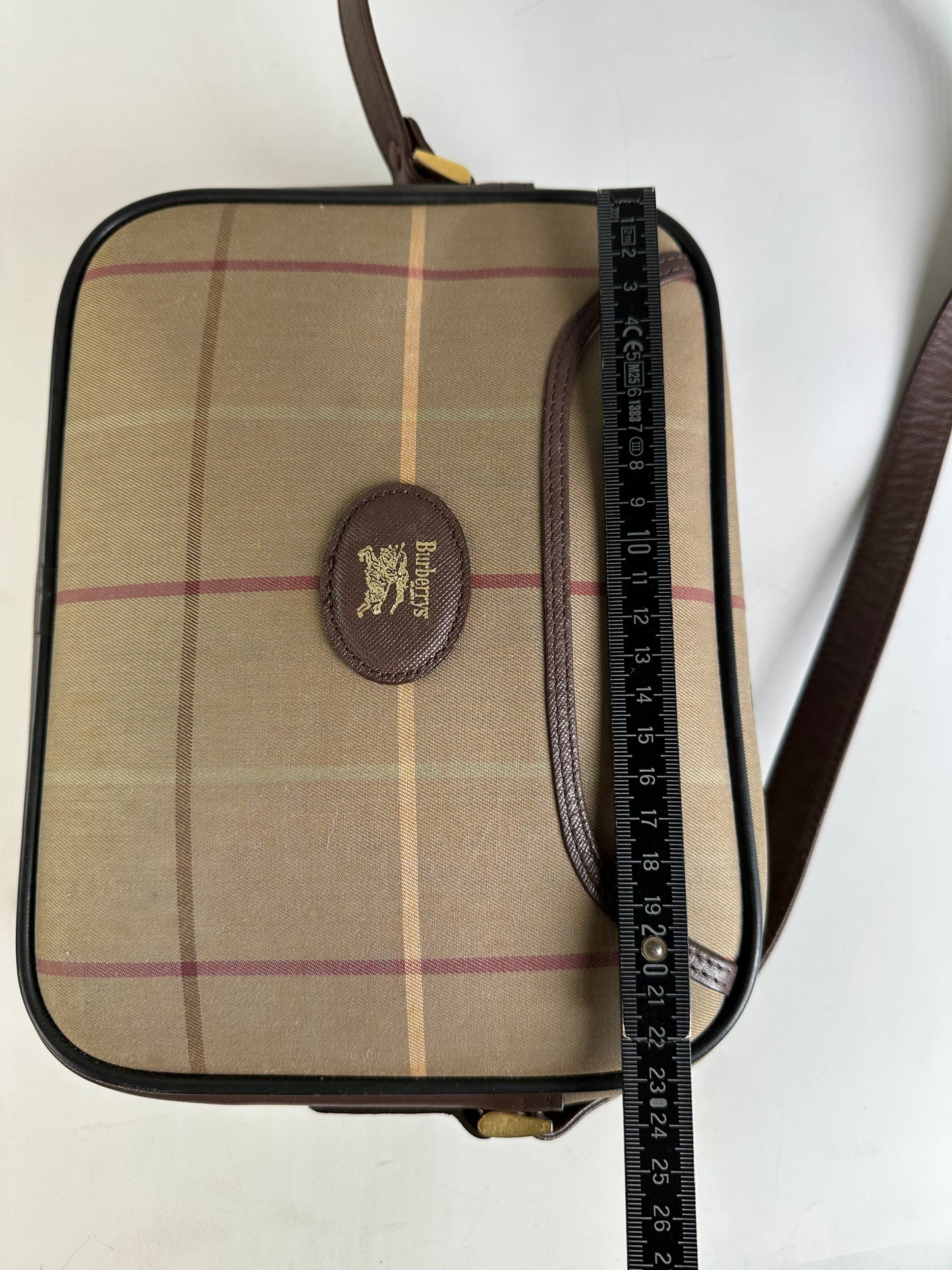Vintage Burberry Iconic Check Coated Canvas Crossbody Beige Brown