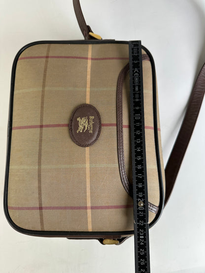 Vintage Burberry Iconic Check Coated Canvas Crossbody Beige Brown