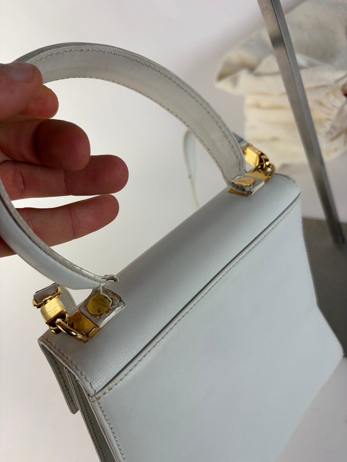 Vintage Salvatore Ferragamo Structured Top-Handle Bag Late 1990s White