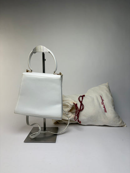 Vintage Salvatore Ferragamo Structured Top-Handle Bag Late 1990s White