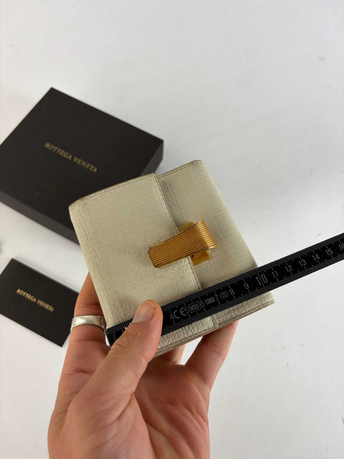 Vintage Bottega Veneta Flap Wallet c. Late 1980s Cream Brown