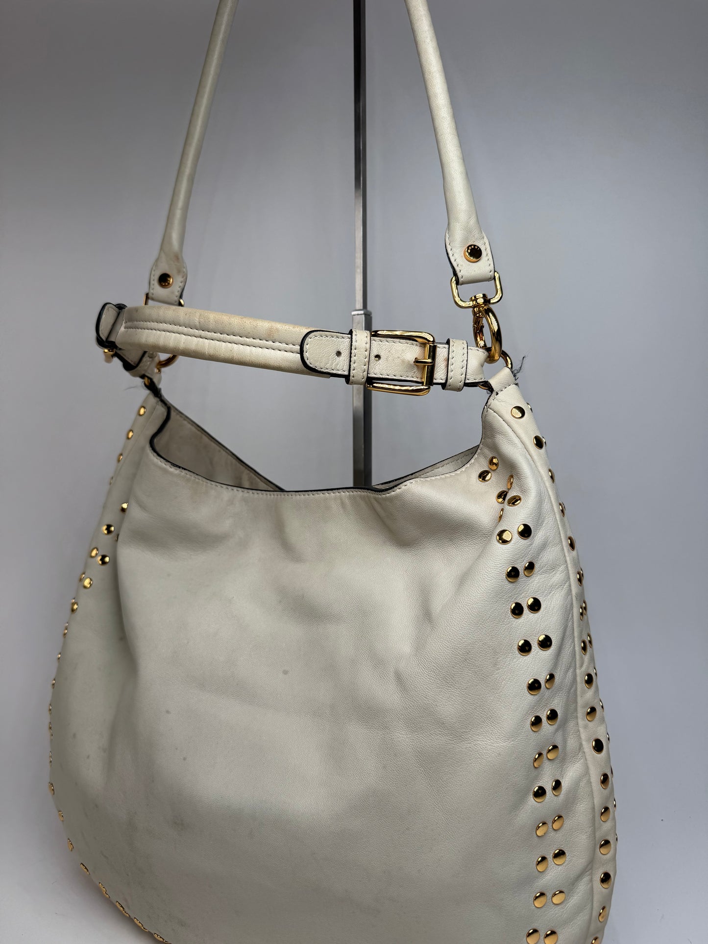 Sac vintage Marni en daim clouté à double sens blanc