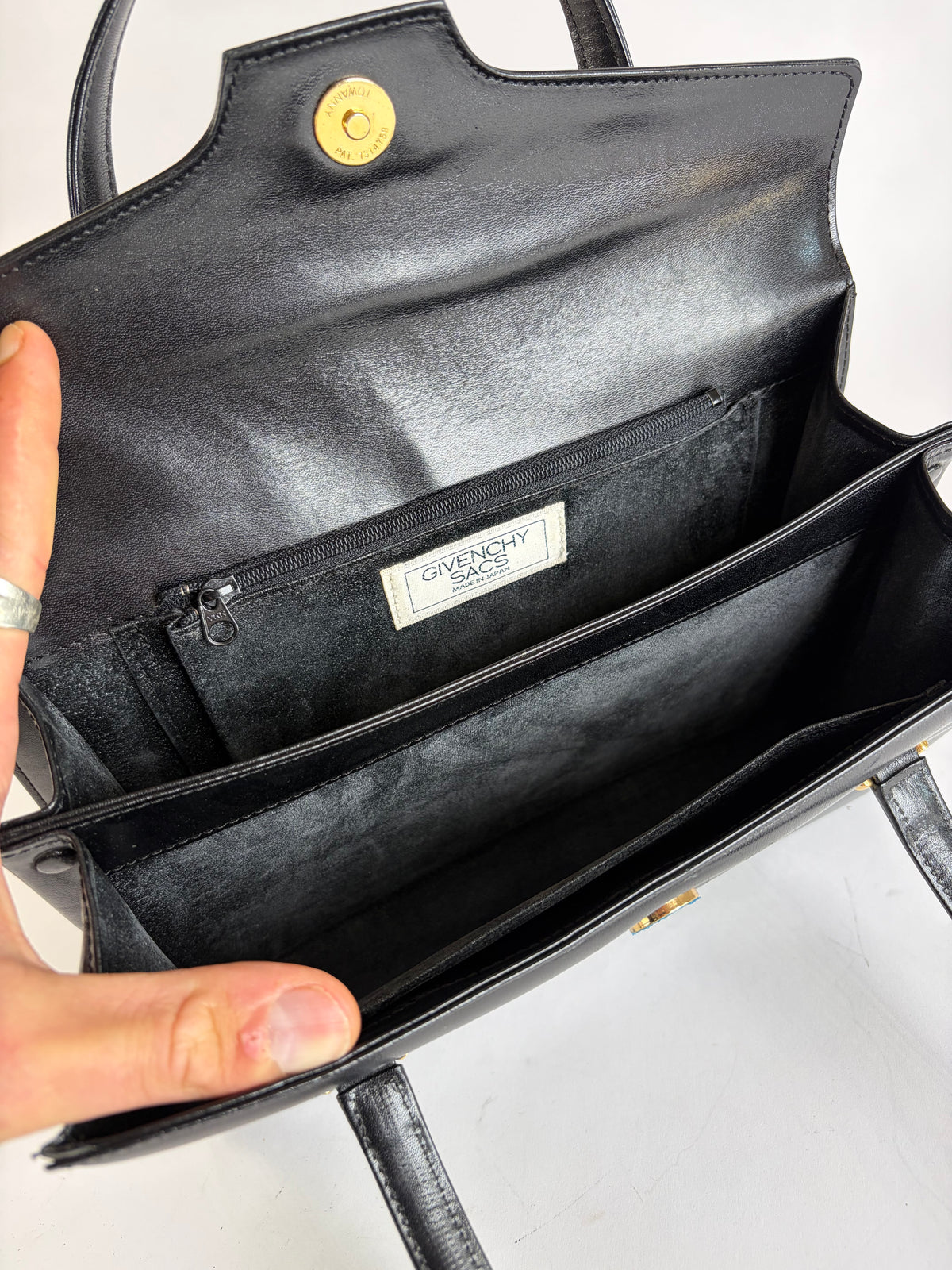 Vintage Givenchy Logo Bag 4G Leather Top-Handle Made in Japan Black
