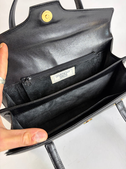 Vintage Givenchy Logo Bag 4G Leather Top-Handle Made in Japan Black