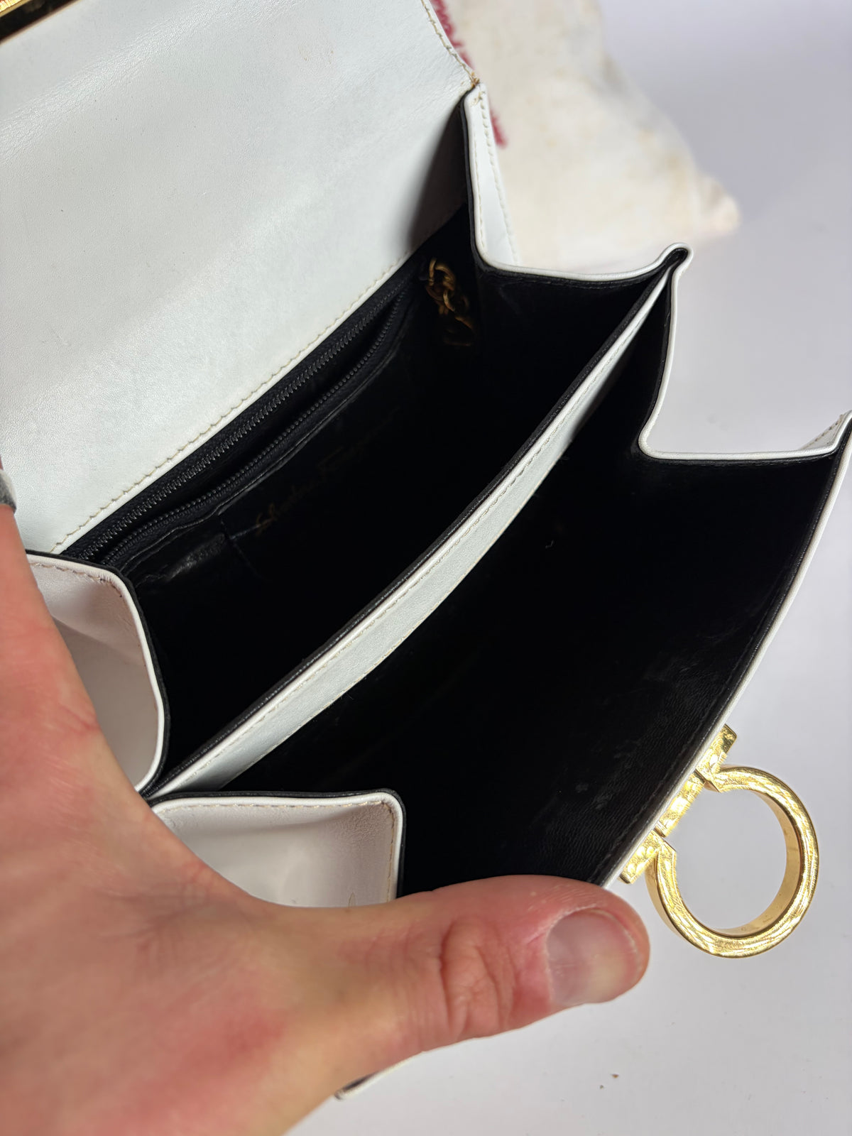 Vintage Salvatore Ferragamo Structured Top-Handle Bag Late 1990s White