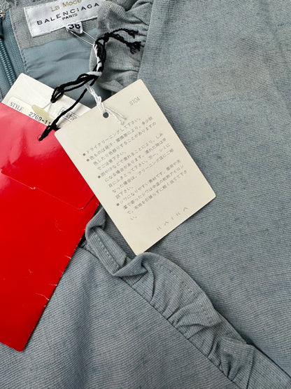 Vintage Balenciaga Cotton Stretch Dress Light Blue M