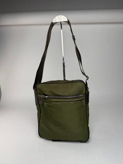 Sac Prada Triangle 2 voies en polyester vintage vert marron