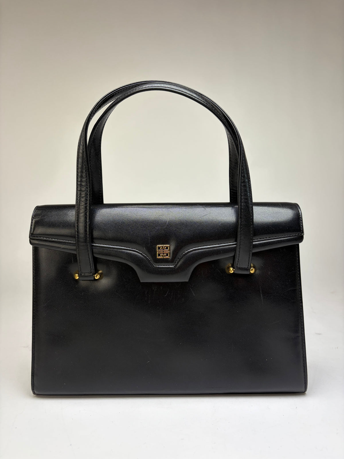 Vintage Givenchy Logo Bag 4G Leather Top-Handle Made in Japan Black
