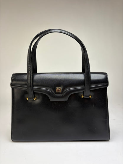 Vintage Givenchy Logo Bag 4G Leather Top-Handle Made in Japan Black