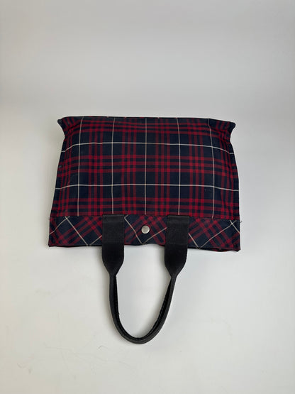 Vintage Burberry Check Canvas Tote Bag Navy Red Cream